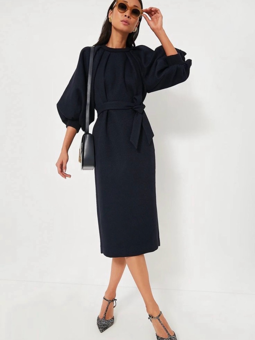 Brand New Tuckernuck Navy Elsa Tie-Waist Midi Dress Size S
